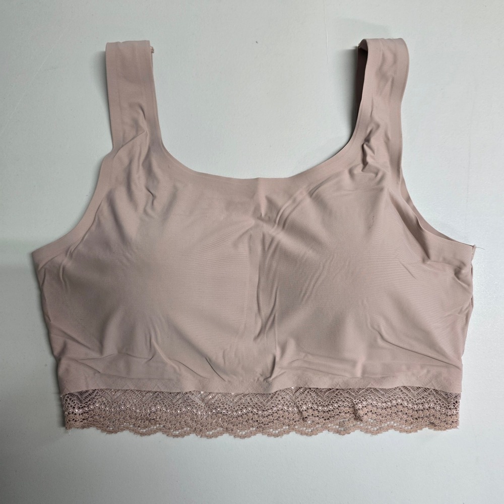 Sophie B Bralette Women XL Beige Lace Trim Seamless Comfort Minimalist‎